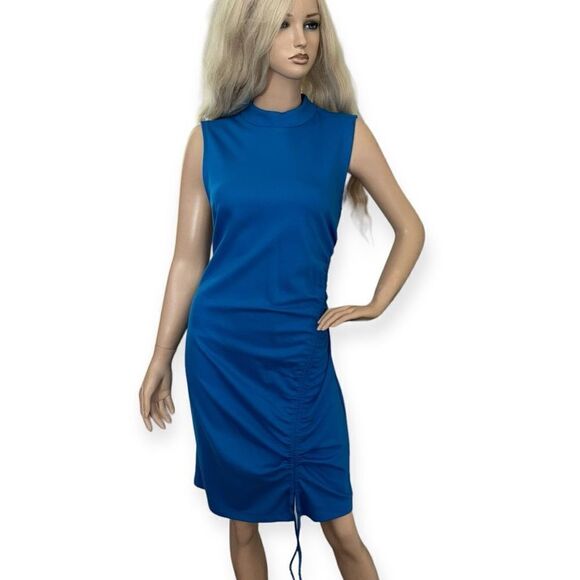 Halogen Ruched Mock Neck Minidress in Teal Blue Size XL NEW - Picture 4 of 15